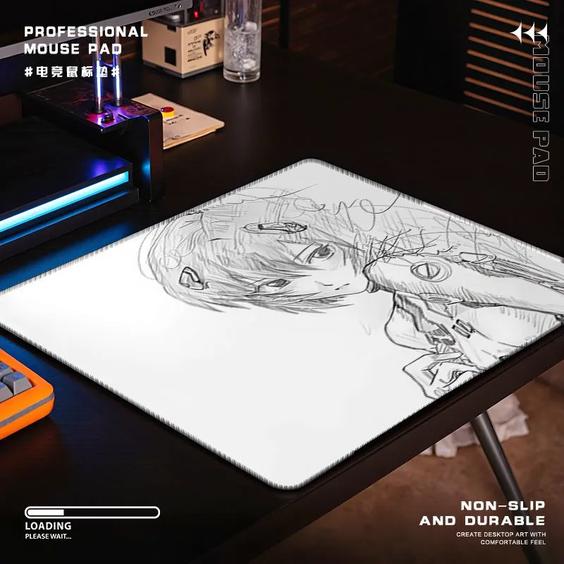 Esports Gaming Table - Japanese Anime Girl Sketch Glass Gaming