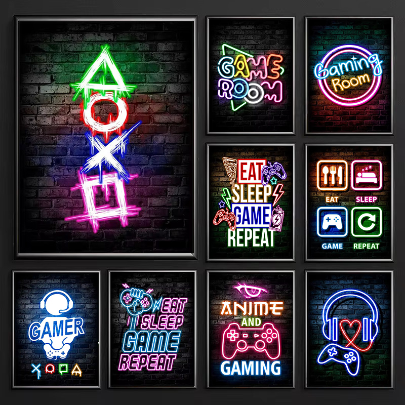 Esports Gaming Poster - 1pc frameless Gaming Neon Eat Sleep