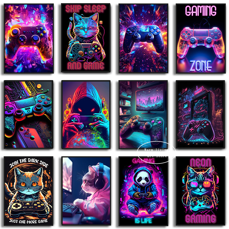 90s Colorful Neon Gamer Contro - Esports Gaming Poster ulasan dan harga