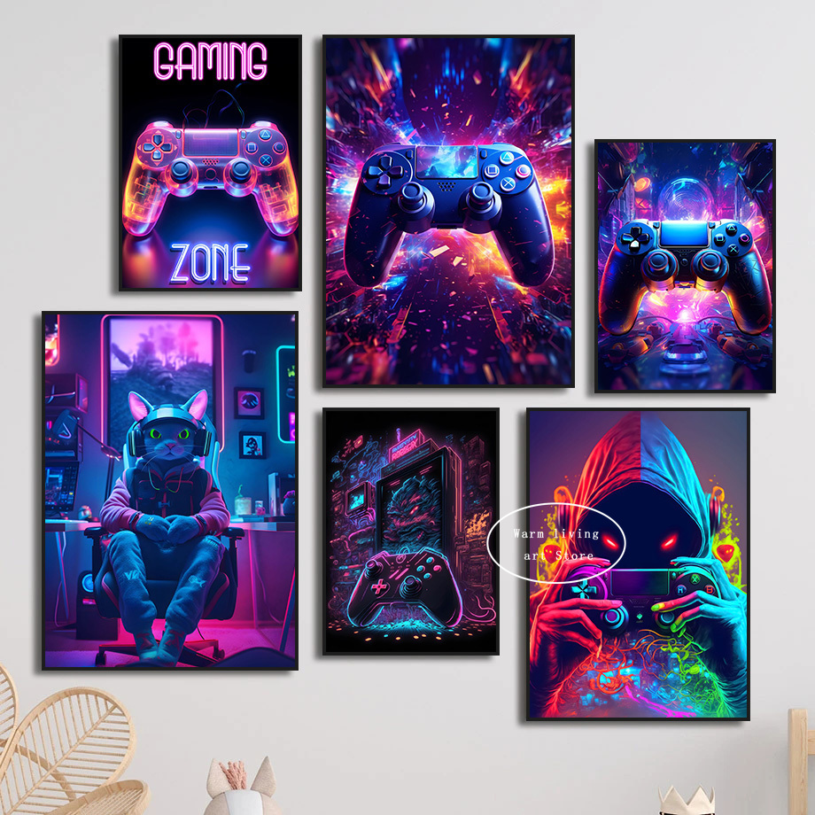 90s Colorful Neon Gamer Contro - Esports Gaming Poster ulasan dan harga
