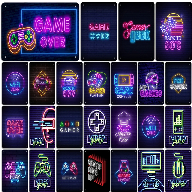Neon Video Game Metal Tin Sign - Esports Gaming Poster ulasan dan harga